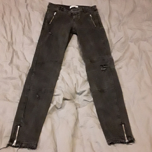 Washed black moto  style skinny jeans - Picture 1 of 4
